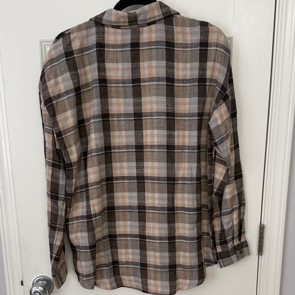 Impressions Women's Plaid Button Down Shirt - Black, Brown, and Cream - Picture 3 of 3